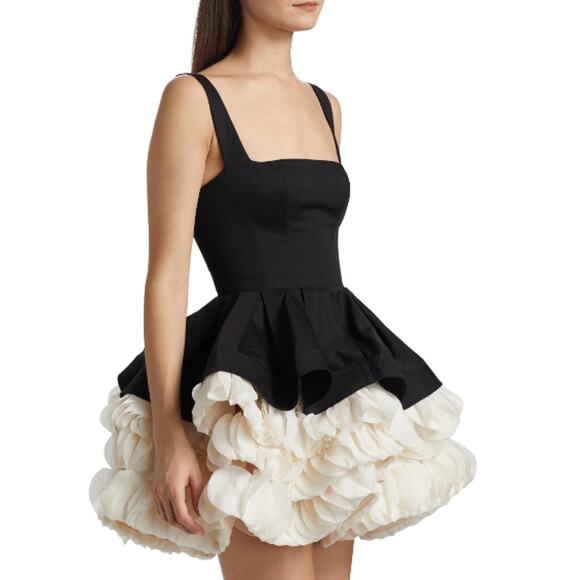 Bronx and Banco Women's Black Beige Catalina Ruffled Satin Minidress Size 6 - Picture 8 of 9